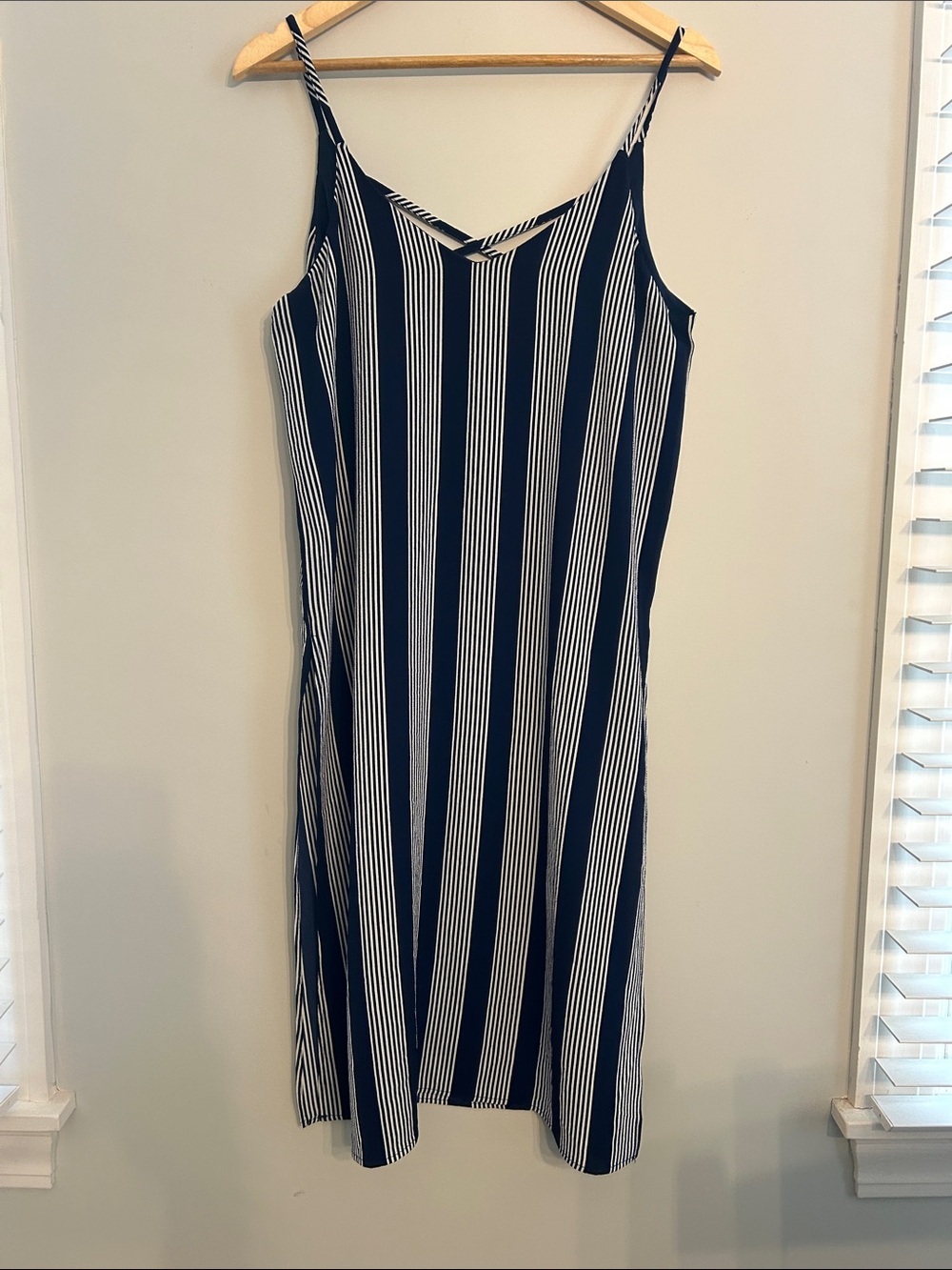 Lily White Navy & White Vertical Stripe Midi Slip Dress